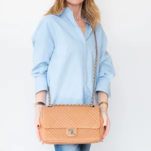 Chanel Chevron Tan Leather Flap Bag