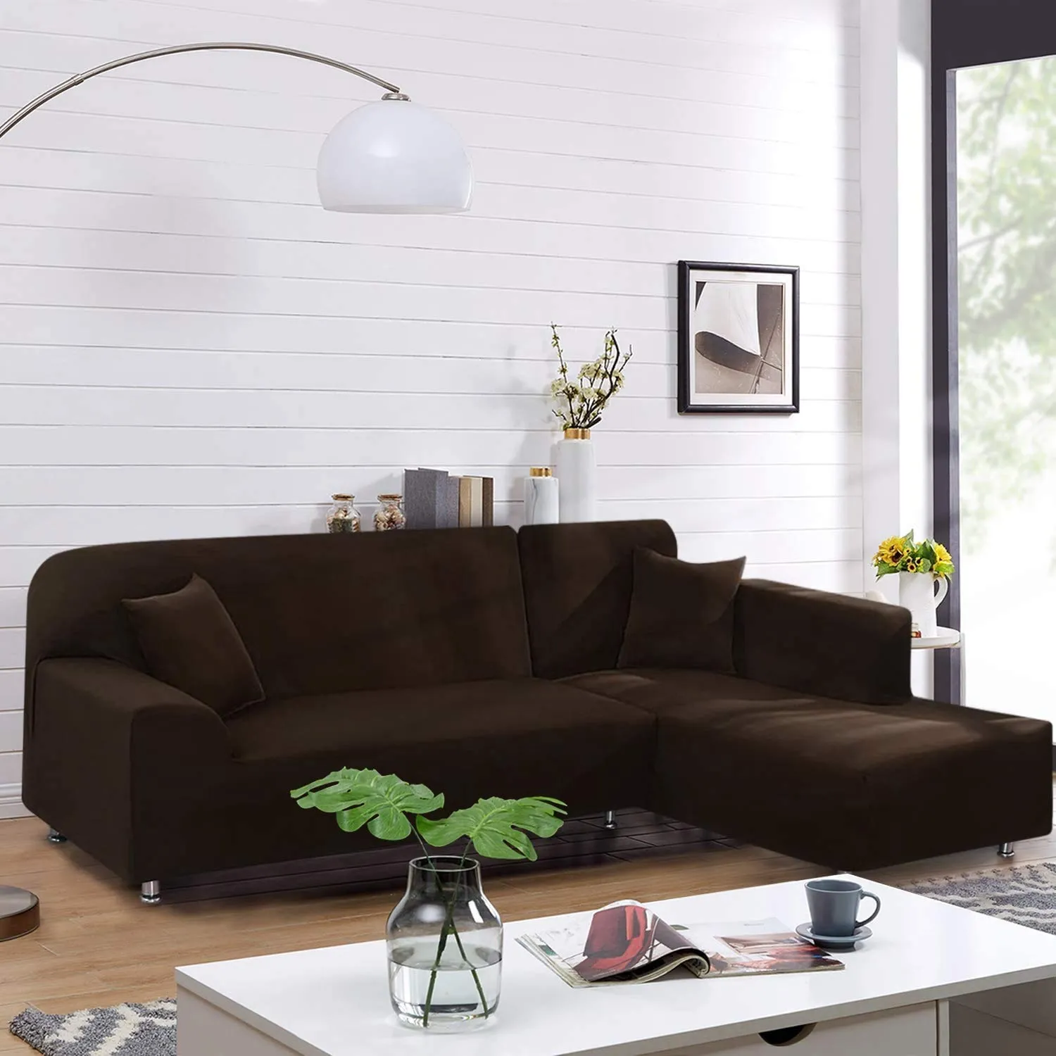 Chocolate L-Shaped Sofa Covers (3 Seater   3 Seater )