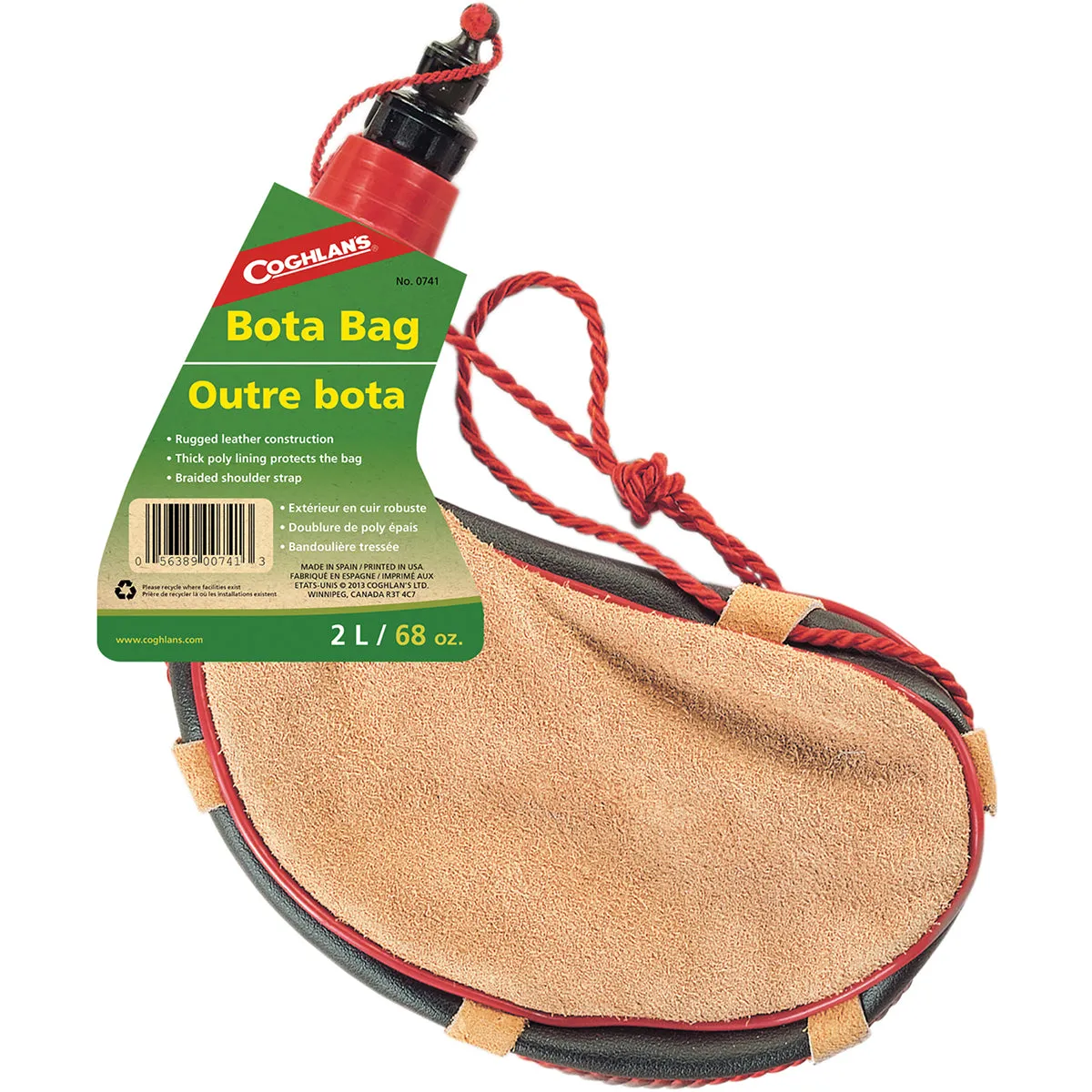 Coghlan's Bota Bag, Rugged Leather Spanish Wine Skin Heavy Poly Lining