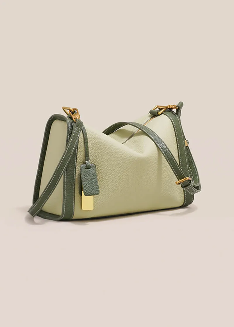 Colorblock Genuine Leather Boston Shoulder Bag