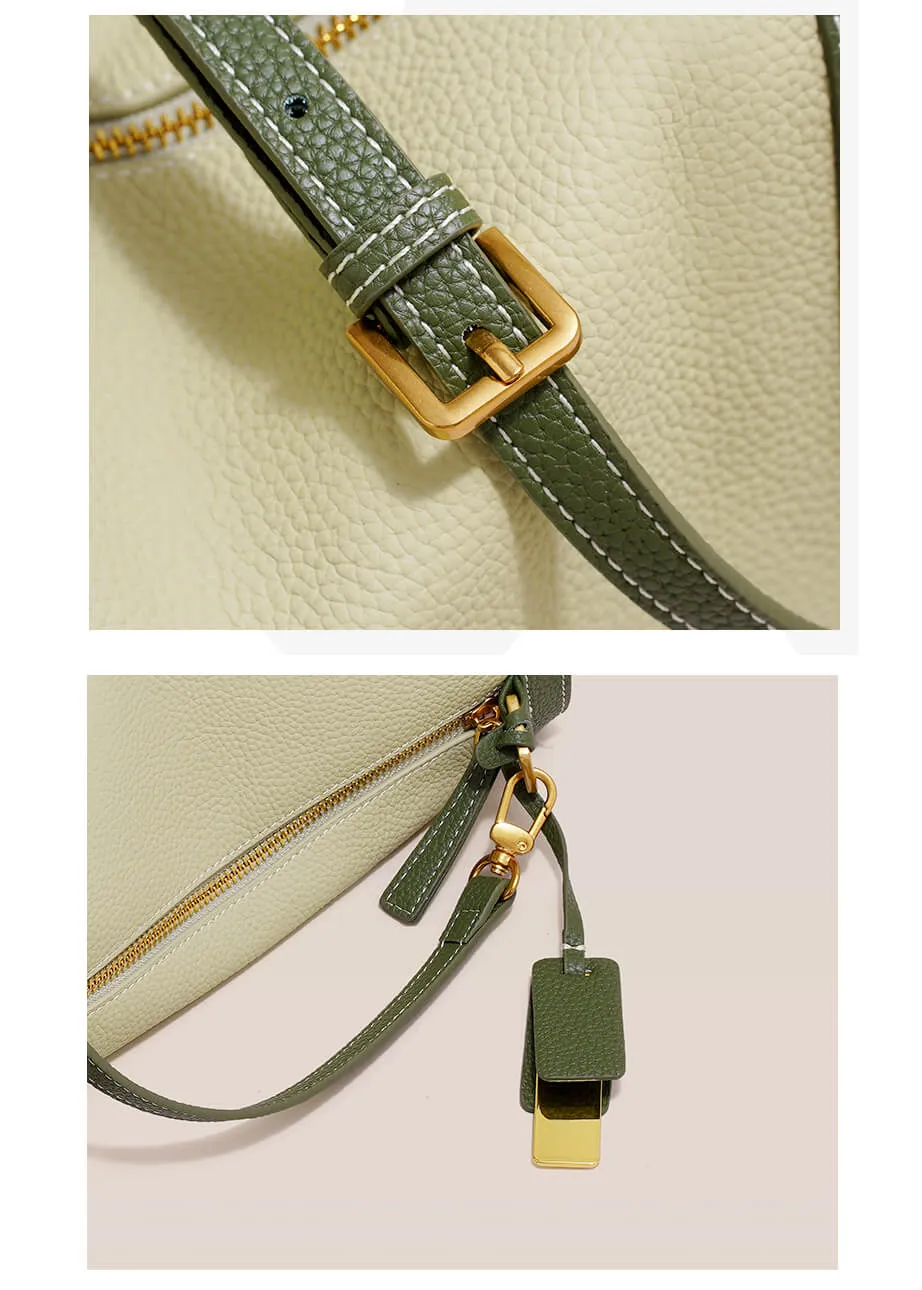 Colorblock Genuine Leather Boston Shoulder Bag