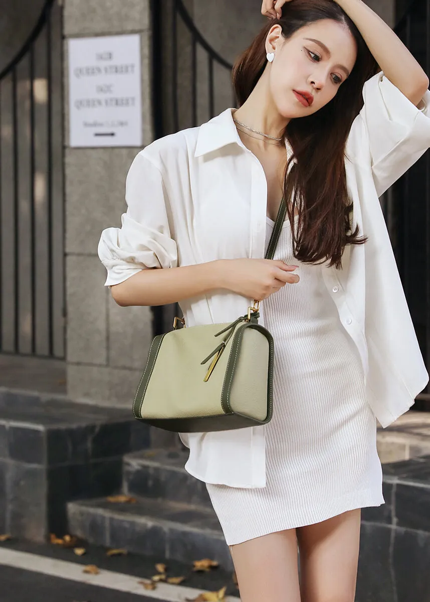 Colorblock Genuine Leather Boston Shoulder Bag