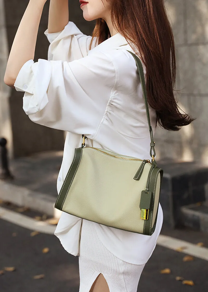 Colorblock Genuine Leather Boston Shoulder Bag