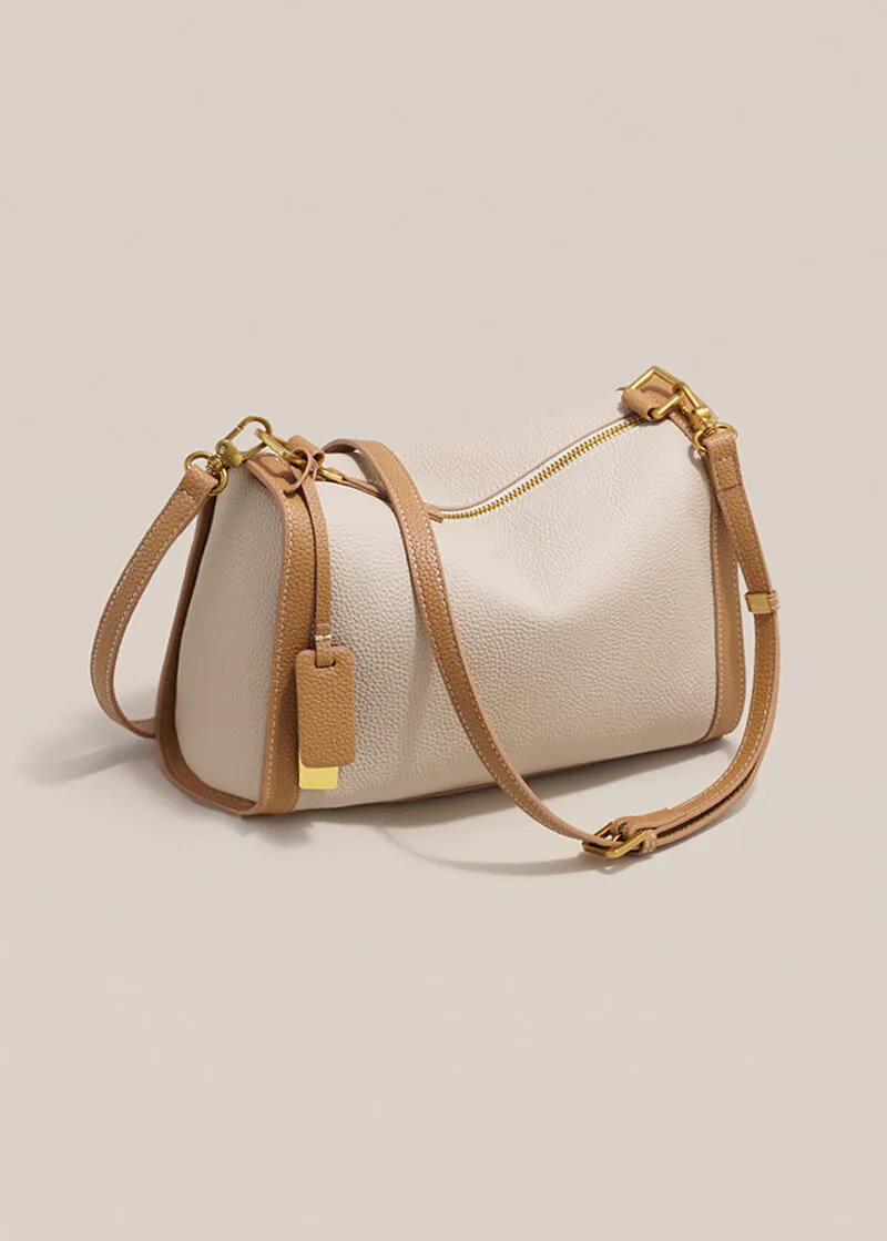 Colorblock Genuine Leather Boston Shoulder Bag