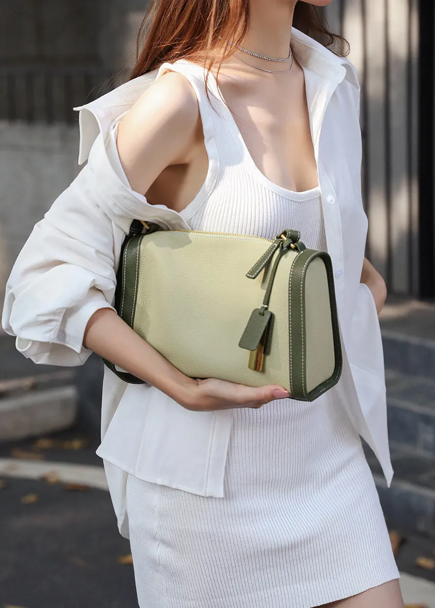 Colorblock Genuine Leather Boston Shoulder Bag