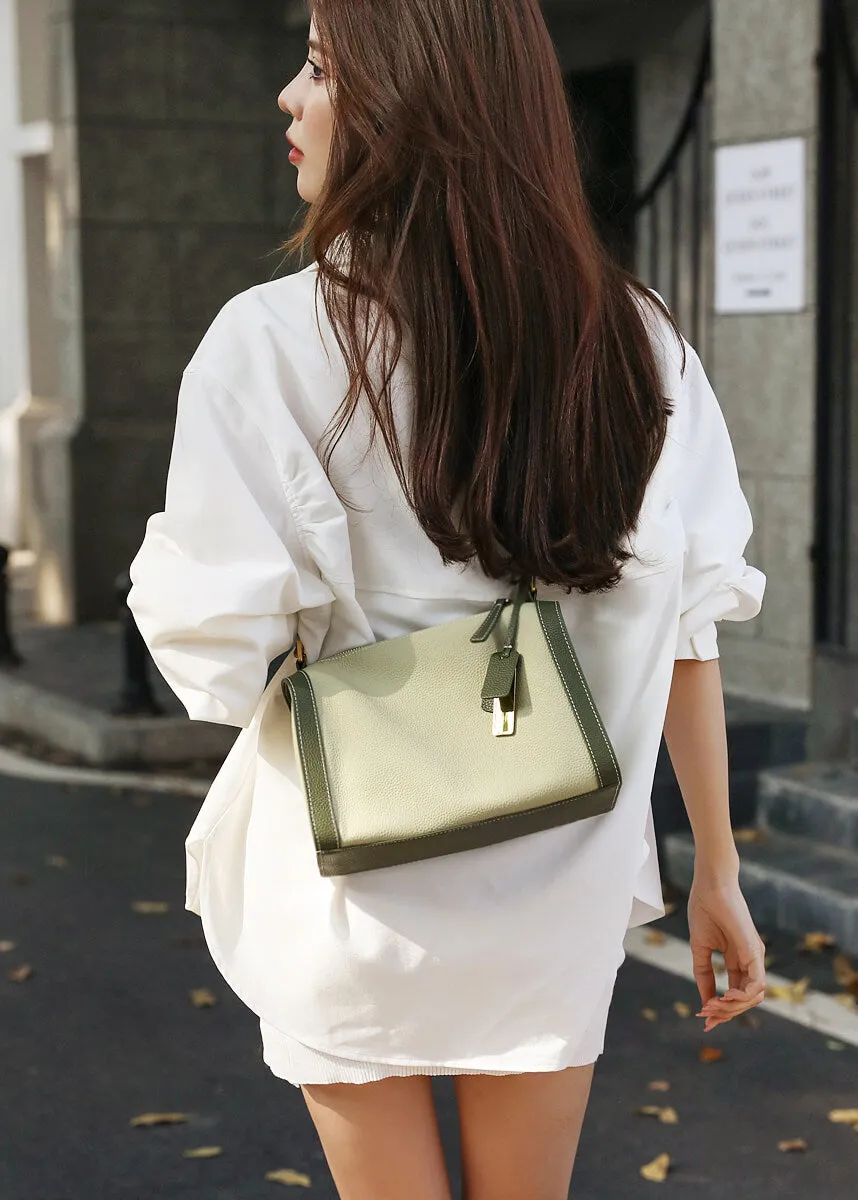 Colorblock Genuine Leather Boston Shoulder Bag