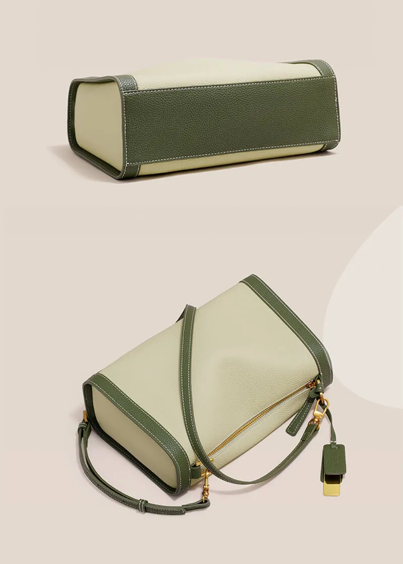 Colorblock Genuine Leather Boston Shoulder Bag
