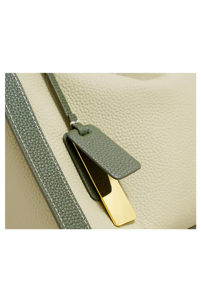 Colorblock Genuine Leather Boston Shoulder Bag