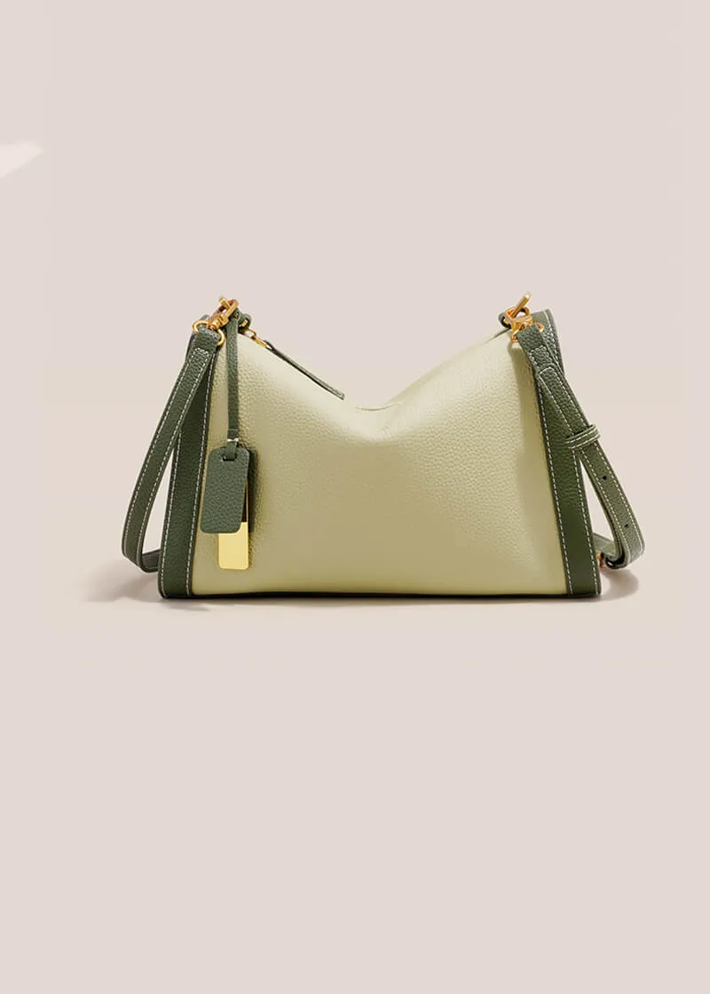 Colorblock Genuine Leather Boston Shoulder Bag
