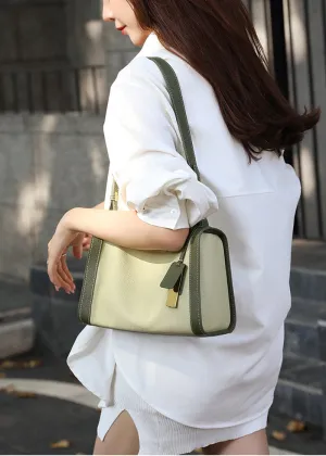 Colorblock Genuine Leather Boston Shoulder Bag