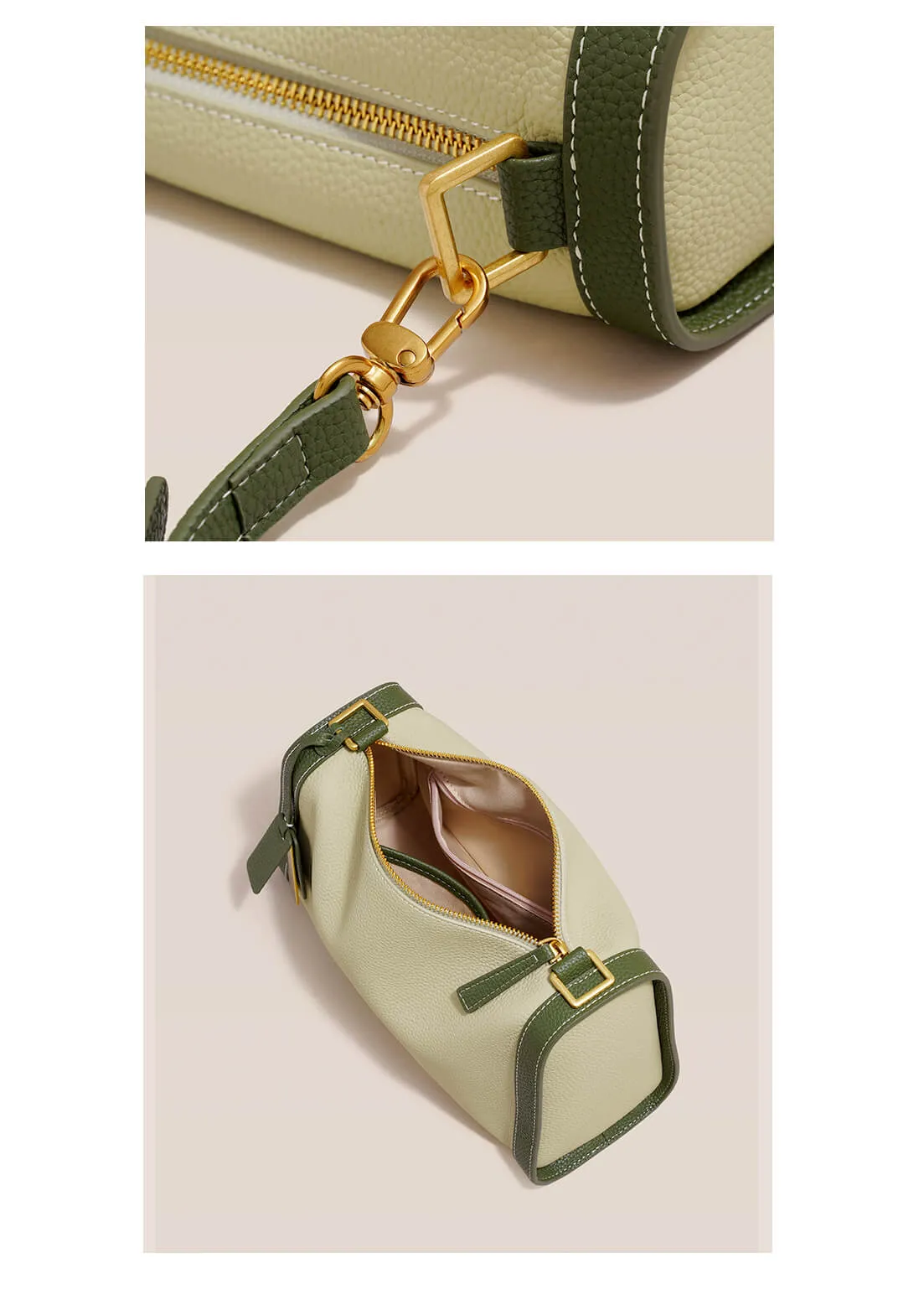 Colorblock Genuine Leather Boston Shoulder Bag