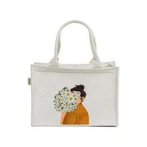 Cotton Canvas Tote Bag - Mimi Girl Corsage Off-White