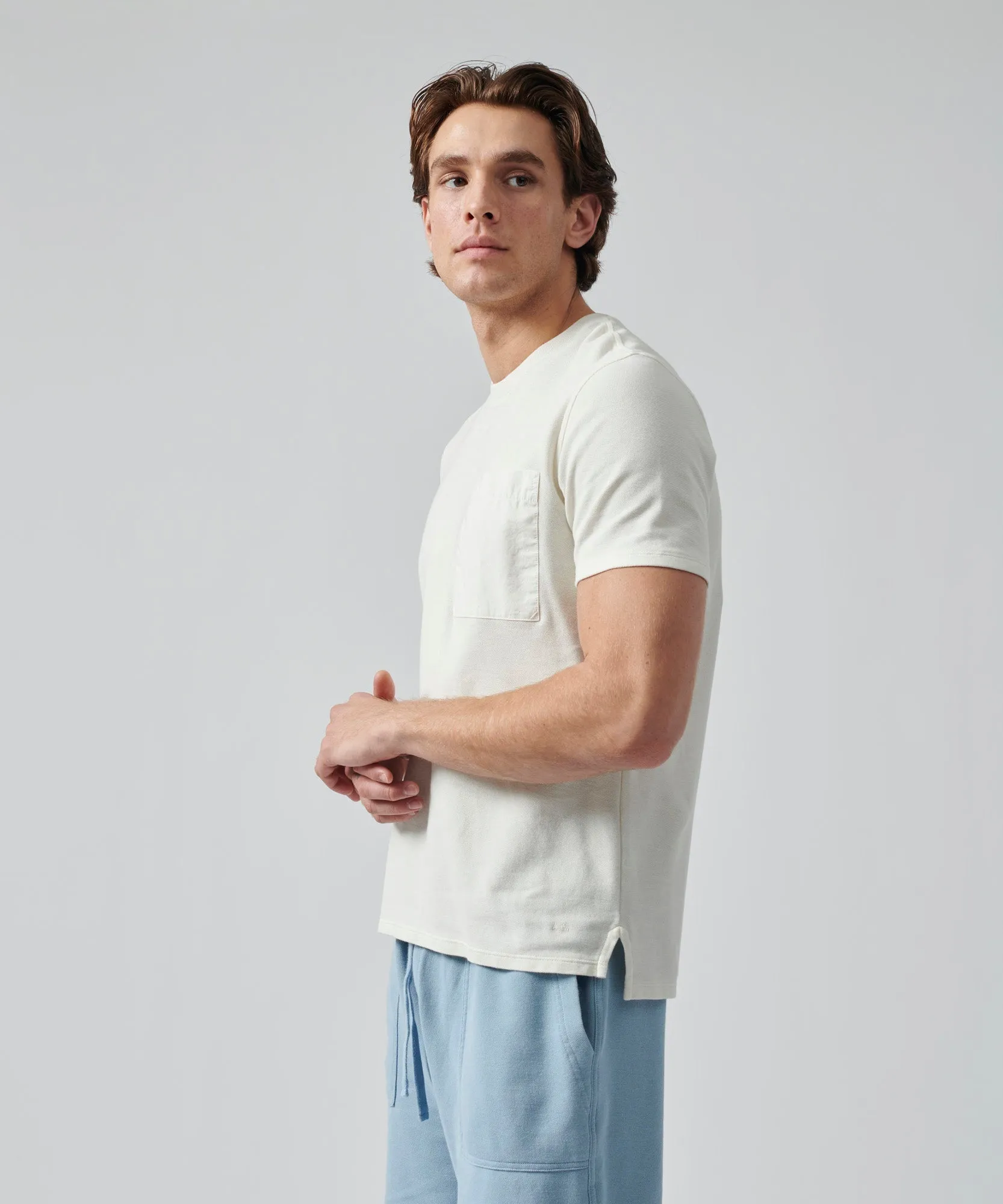 Cotton Pique Crew Neck Pocket Tee
