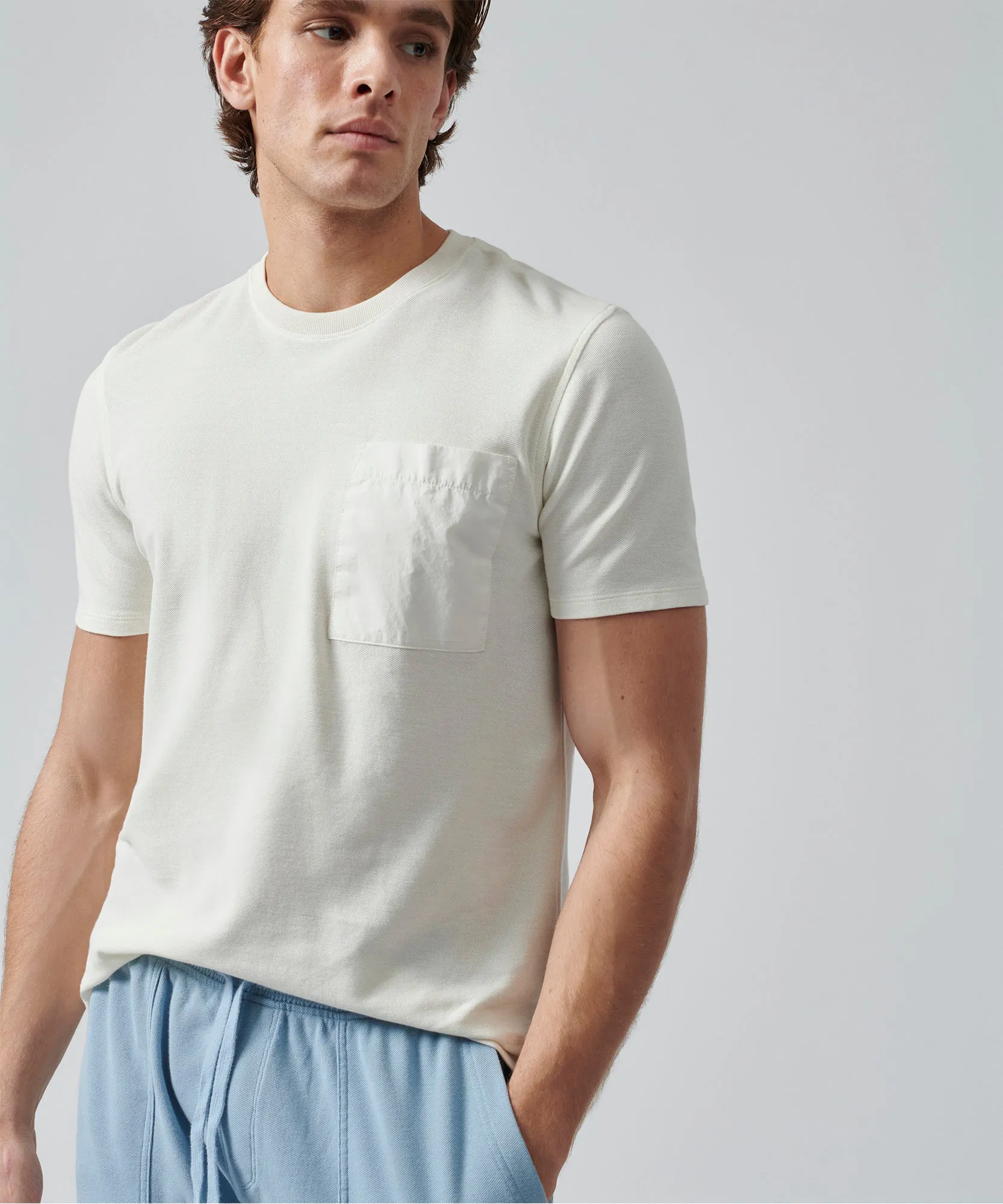 Cotton Pique Crew Neck Pocket Tee