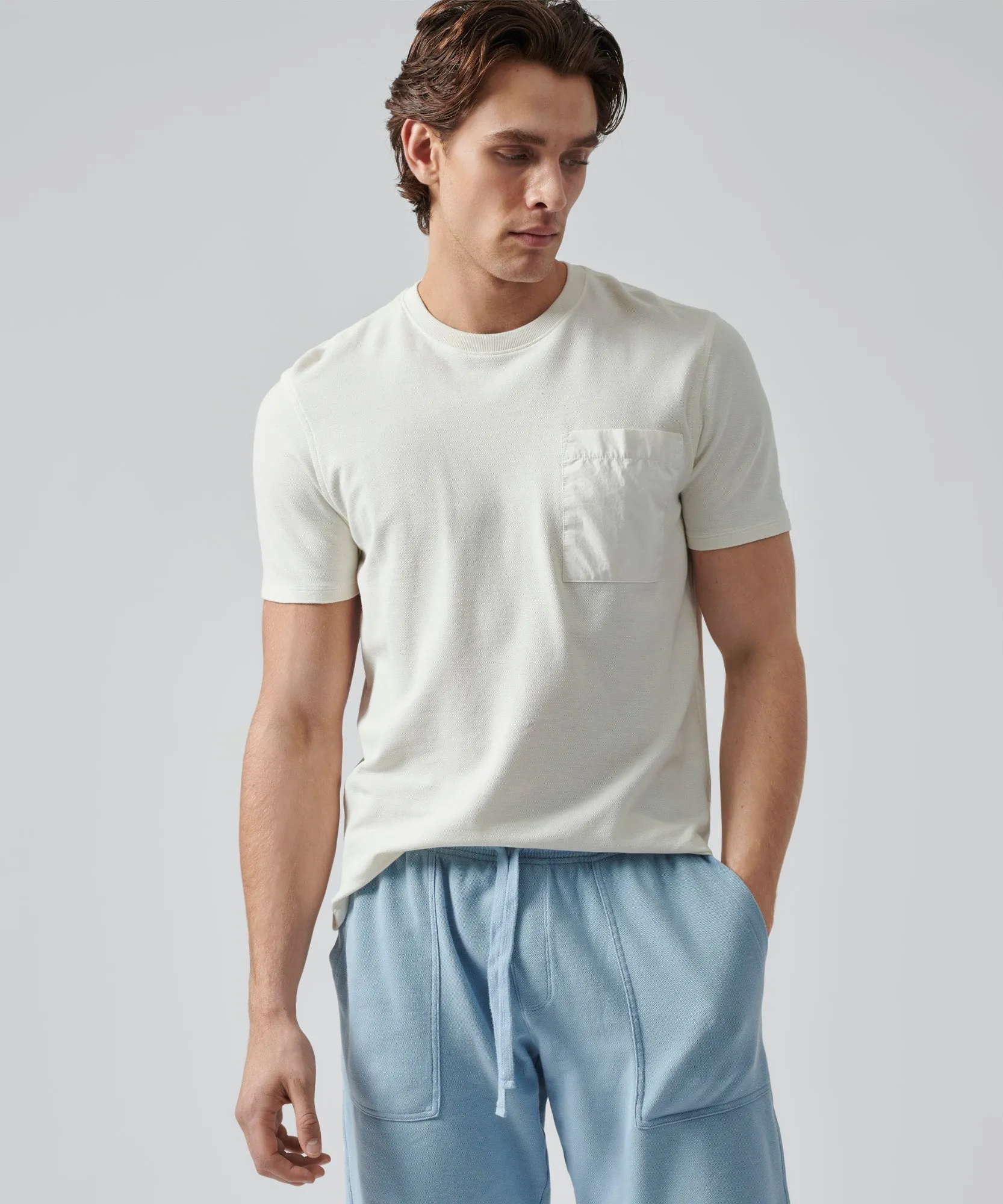 Cotton Pique Crew Neck Pocket Tee