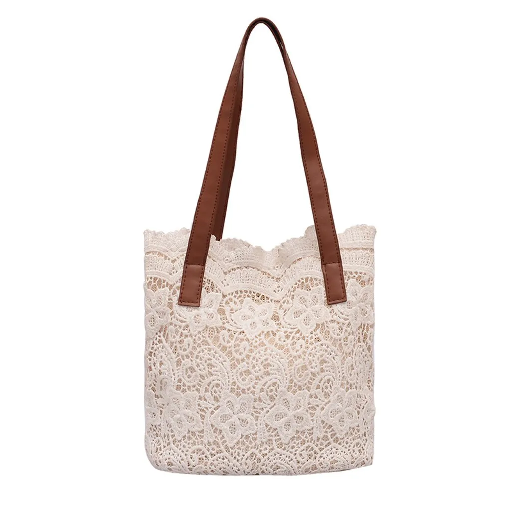 Crochet Lace Shoulder Tote Bag |2 colors|