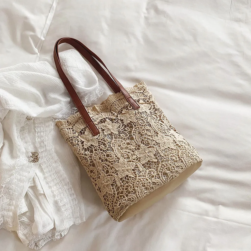 Crochet Lace Shoulder Tote Bag |2 colors|