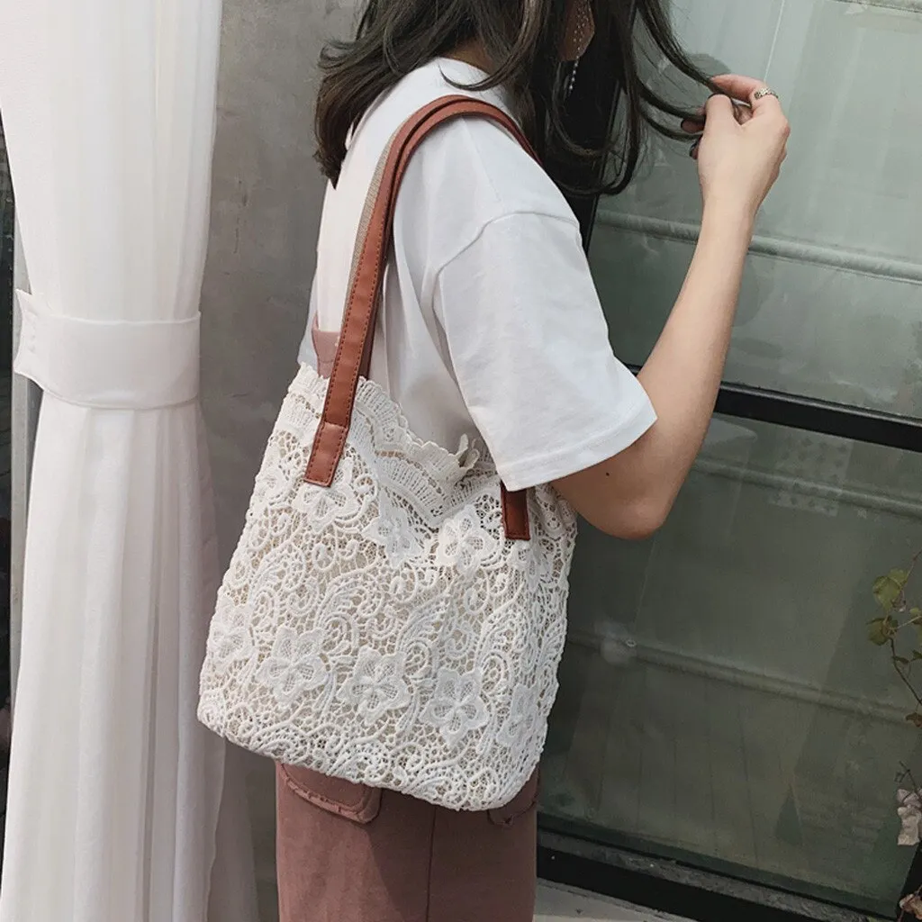 Crochet Lace Shoulder Tote Bag |2 colors|