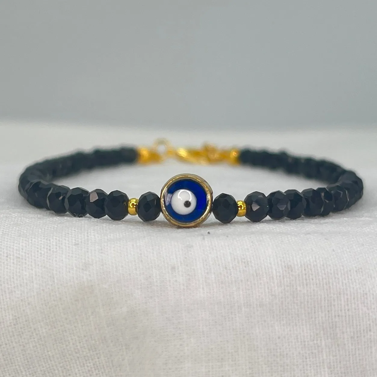 Crystal Beads Handmade Evil Eye Anklet, Protective Charm 