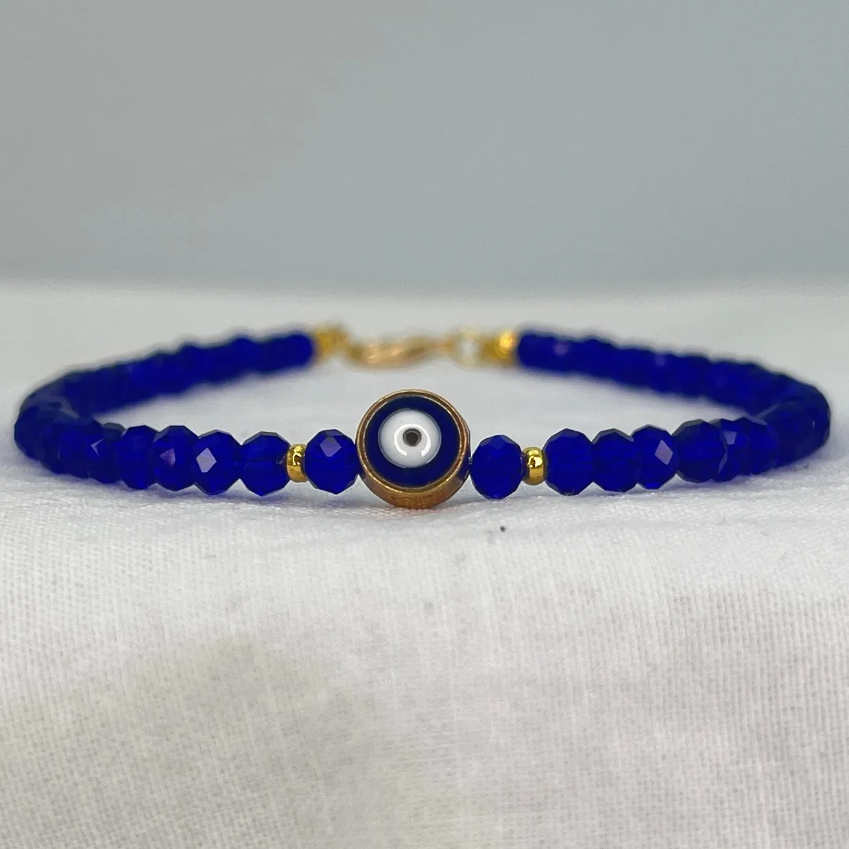 Crystal Beads Handmade Evil Eye Anklet, Protective Charm 