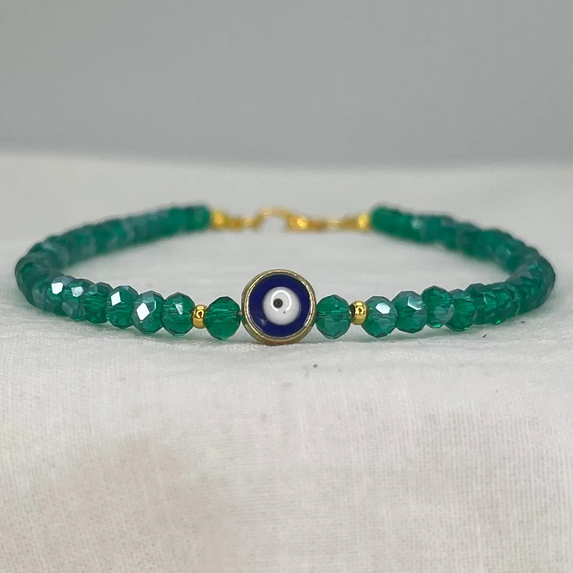 Crystal Beads Handmade Evil Eye Anklet, Protective Charm 