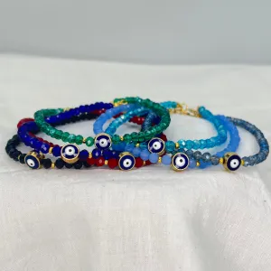 Crystal Beads Handmade Evil Eye Anklet, Protective Charm 