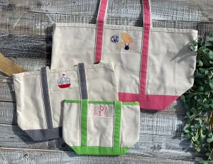 Custom Embroidered, Personalized, Monogrammed SMALL Canvas Boat Tote