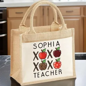 Customisable Teacher Tote Bag - Back to School - Apple Design - Eco-Friendly
