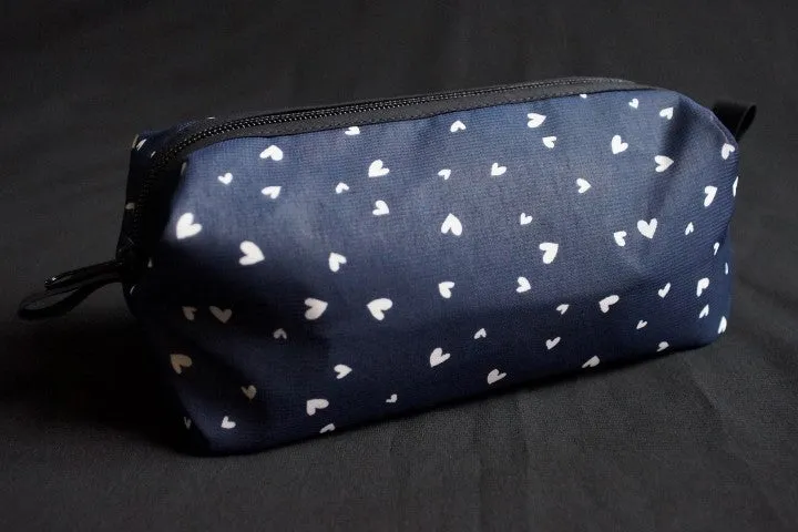 Dark Blue with Small White Hearts