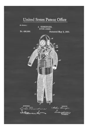 Diving Armor Patent 1893 - Patent Print, Wall Decor, Diver Gift, Scuba Gift, SCUBA Diver, Deep Sea Diver, Nautical Decor, Beach House Decor