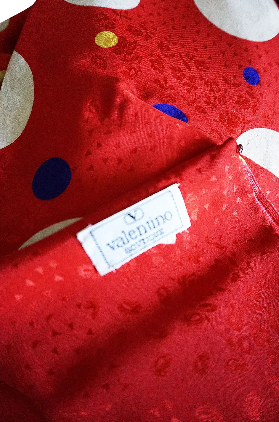 Documented 1983 Valentino Dotted Red Silk Strapless Dress