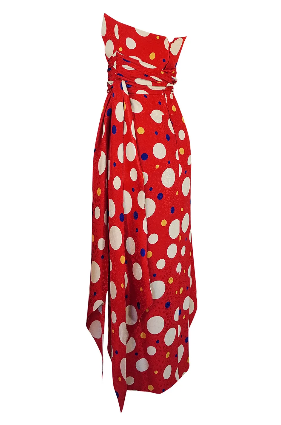 Documented 1983 Valentino Dotted Red Silk Strapless Dress
