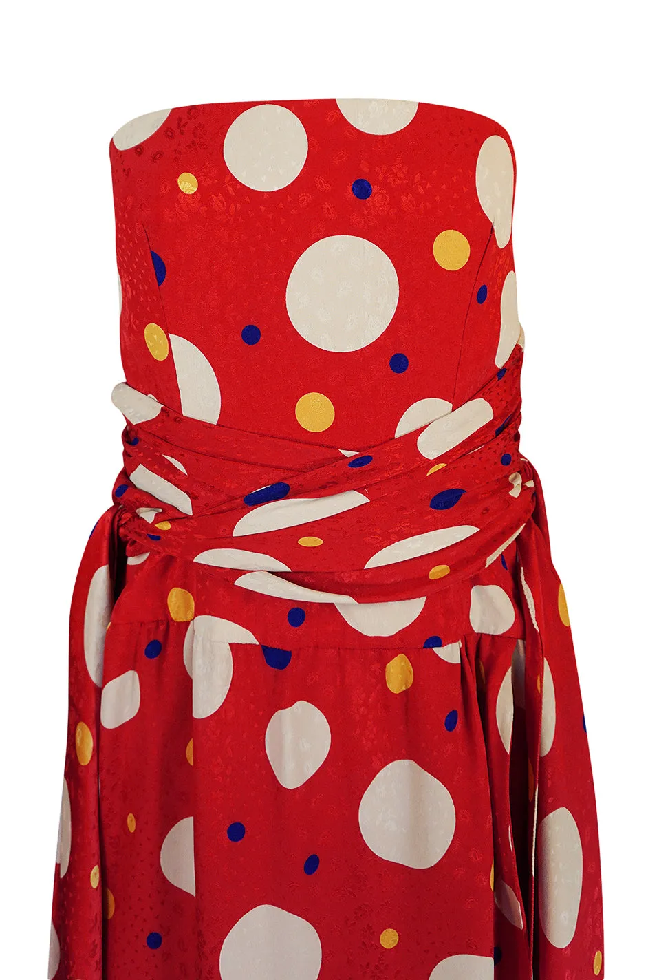 Documented 1983 Valentino Dotted Red Silk Strapless Dress