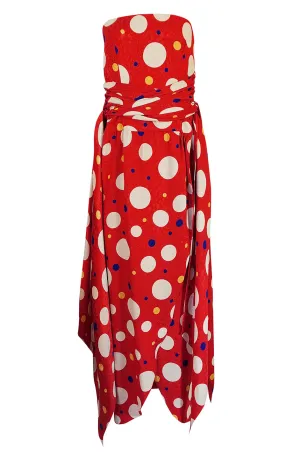Documented 1983 Valentino Dotted Red Silk Strapless Dress