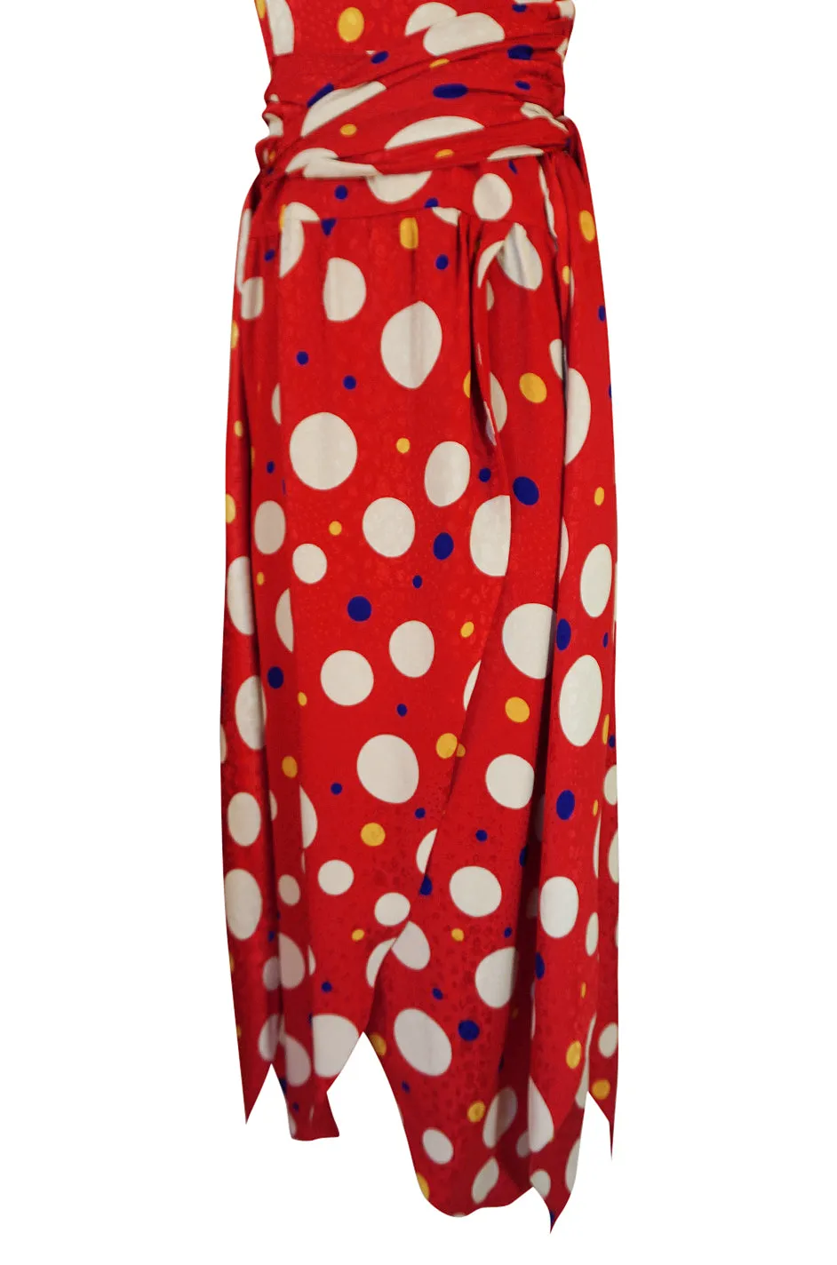 Documented 1983 Valentino Dotted Red Silk Strapless Dress