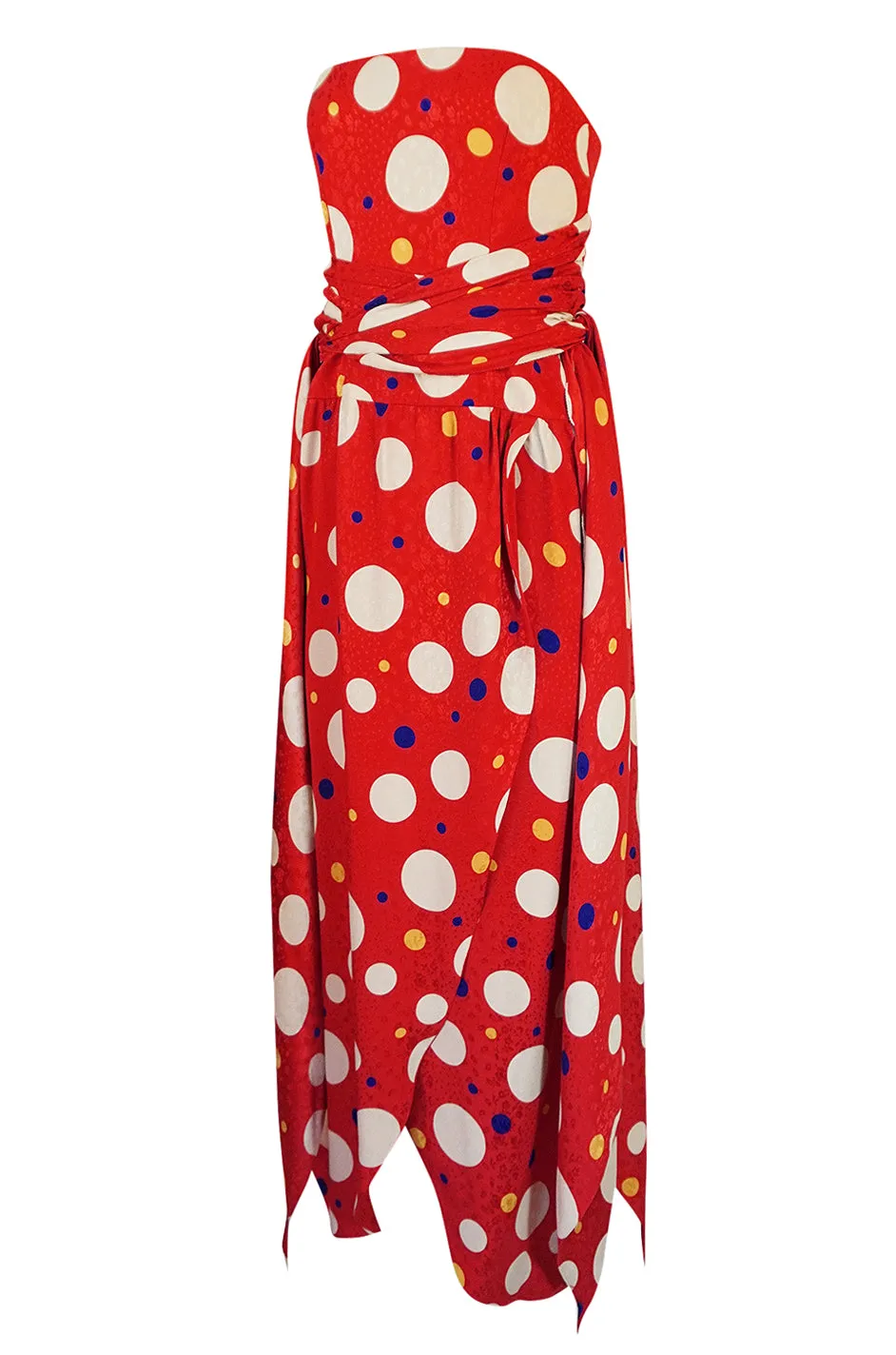 Documented 1983 Valentino Dotted Red Silk Strapless Dress