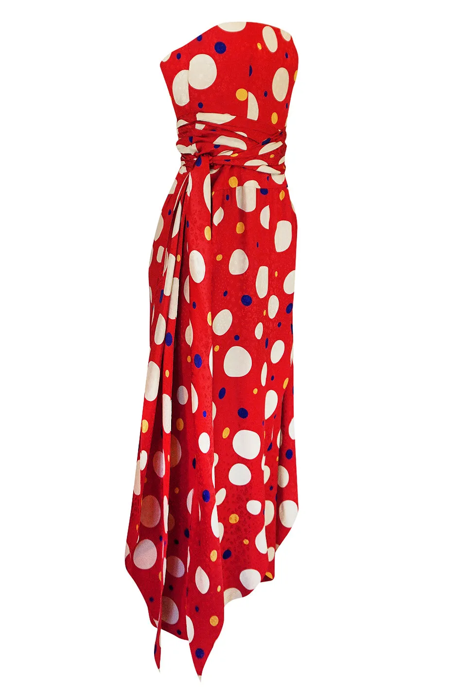 Documented 1983 Valentino Dotted Red Silk Strapless Dress