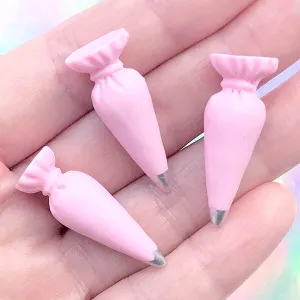 Dollhouse Icing Bag | Miniature Frosting Bags | Kawaii Resin Cabochon | 3D Decoden Embellishment | Mini Food Jewelry DIY (3 pcs / Pink / 12mm x 31mm)
