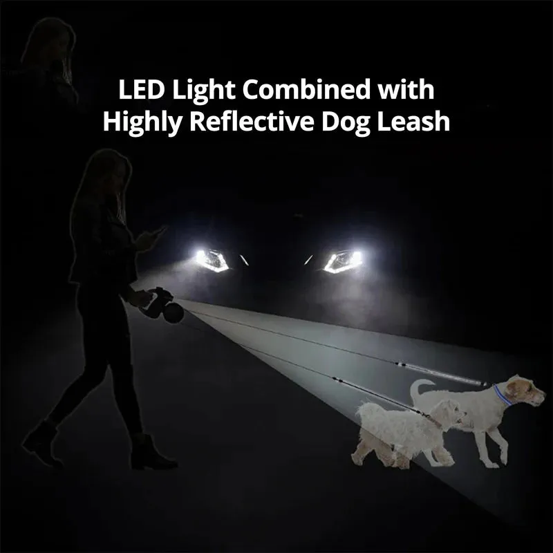 Dual Dog Leash with Flashlight & Waste Bag