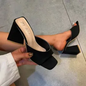 DUNNMALL  Cross Border Summer New plus Size Slippers Women's Fashion Square Toe Chunky Heel Leopard Sandals Wholesale
