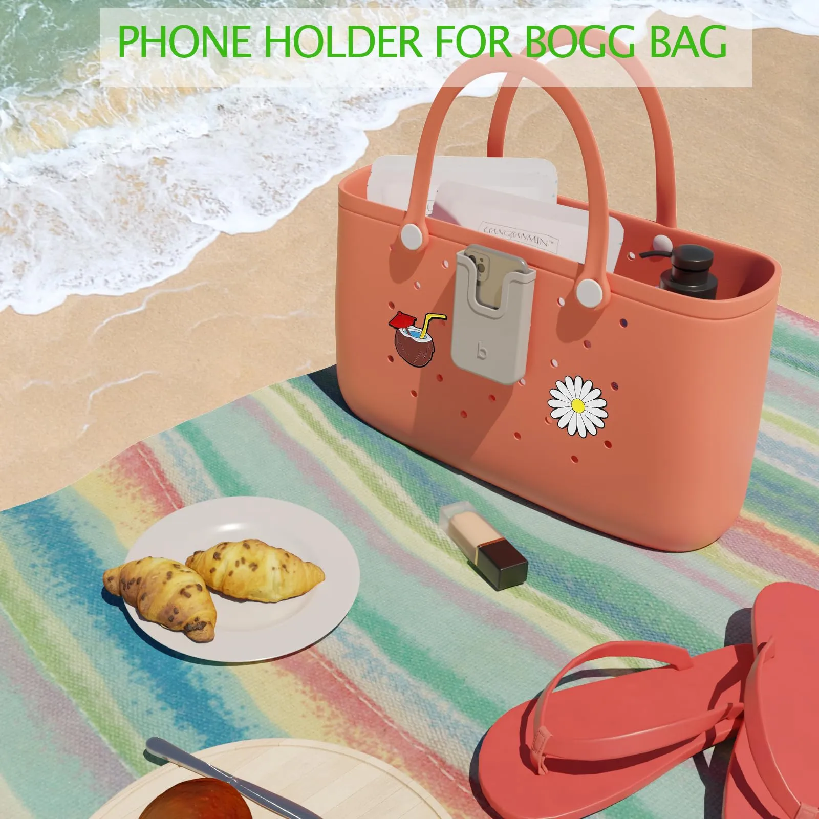 EASYDOG Silicone Phone Holder Compatible with Bogg Bag, Soft Silicone Charm Insert Accessories and Attachment for Bogg Beach Bags, Generic Portable Size Fits for iPhone and Android Phones Grey