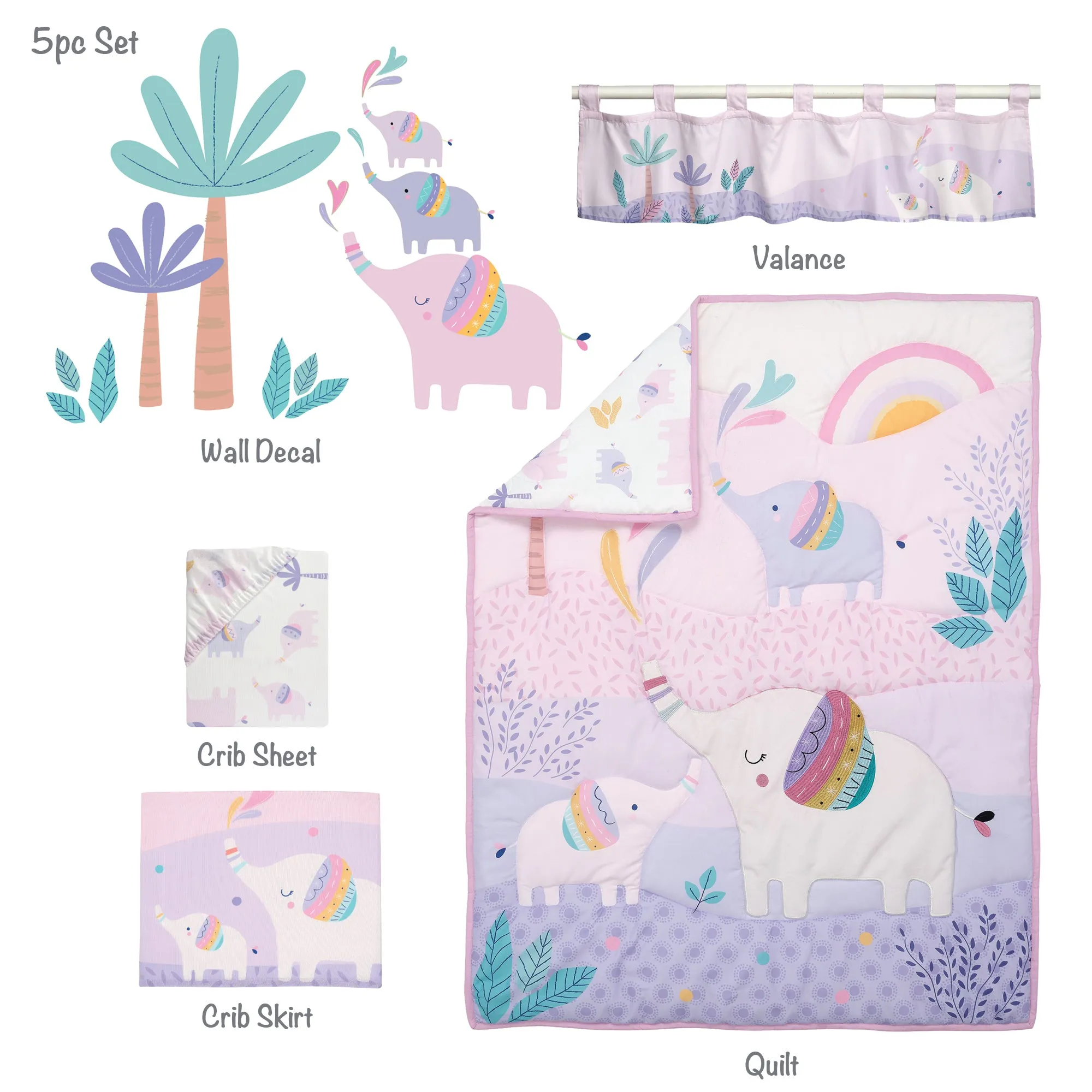 Elephant Dreams 5-piece Crib Bedding Set