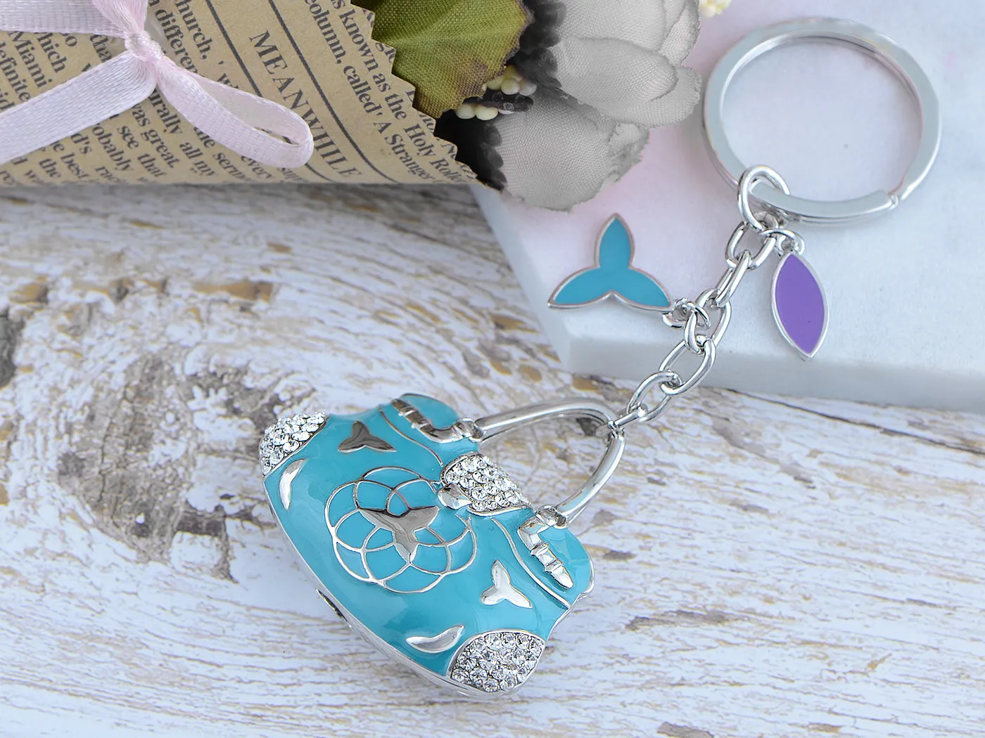 Enamel Sky Blue Ladies Designer Handbag Keychain