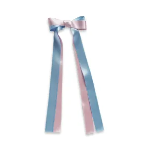Eva's House Snap Clip - Double Pastel Satin Bow with Long tail - Pink and Blue