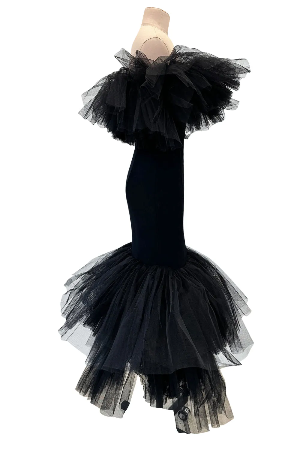 Fall 2020 Alessandra Rich Runway Look 22 in Black Strapless Dress w Tulle Bodice & Hem