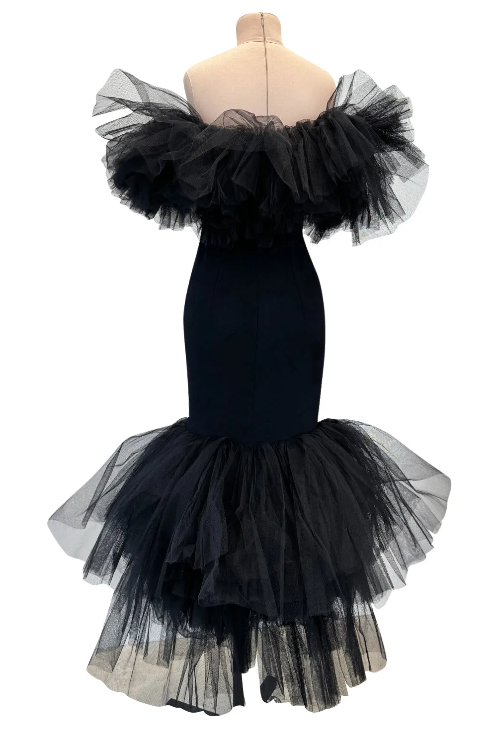 Fall 2020 Alessandra Rich Runway Look 22 in Black Strapless Dress w Tulle Bodice & Hem