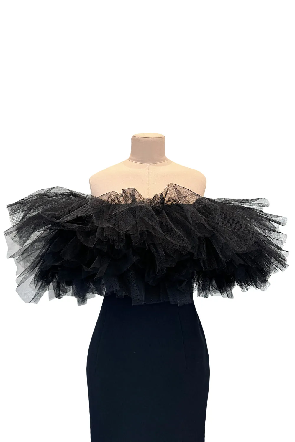 Fall 2020 Alessandra Rich Runway Look 22 in Black Strapless Dress w Tulle Bodice & Hem