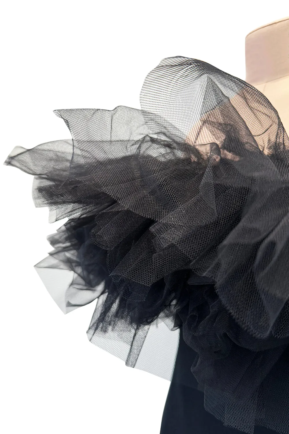 Fall 2020 Alessandra Rich Runway Look 22 in Black Strapless Dress w Tulle Bodice & Hem