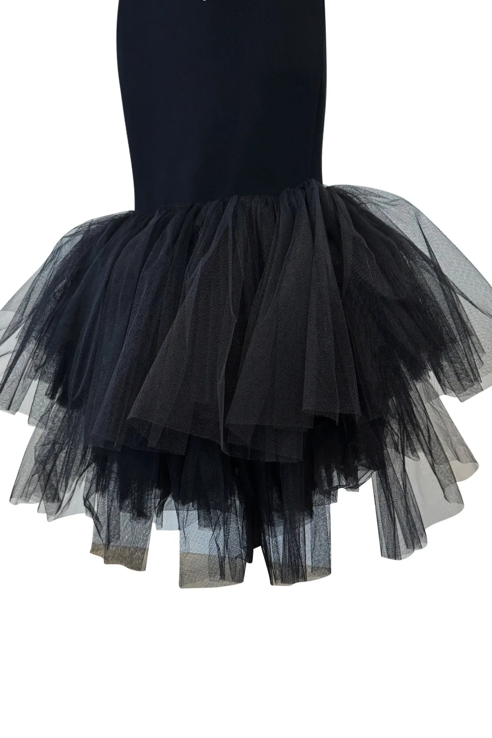 Fall 2020 Alessandra Rich Runway Look 22 in Black Strapless Dress w Tulle Bodice & Hem