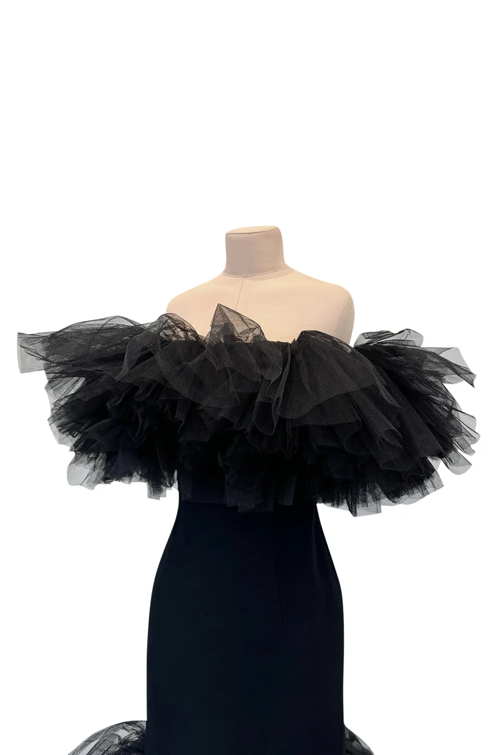Fall 2020 Alessandra Rich Runway Look 22 in Black Strapless Dress w Tulle Bodice & Hem